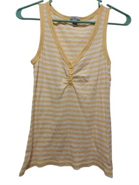Old Navy Yellow & White Striped V-Neck Tank with Button Detail
